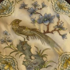 Chinoiserie embroidered silk pillow